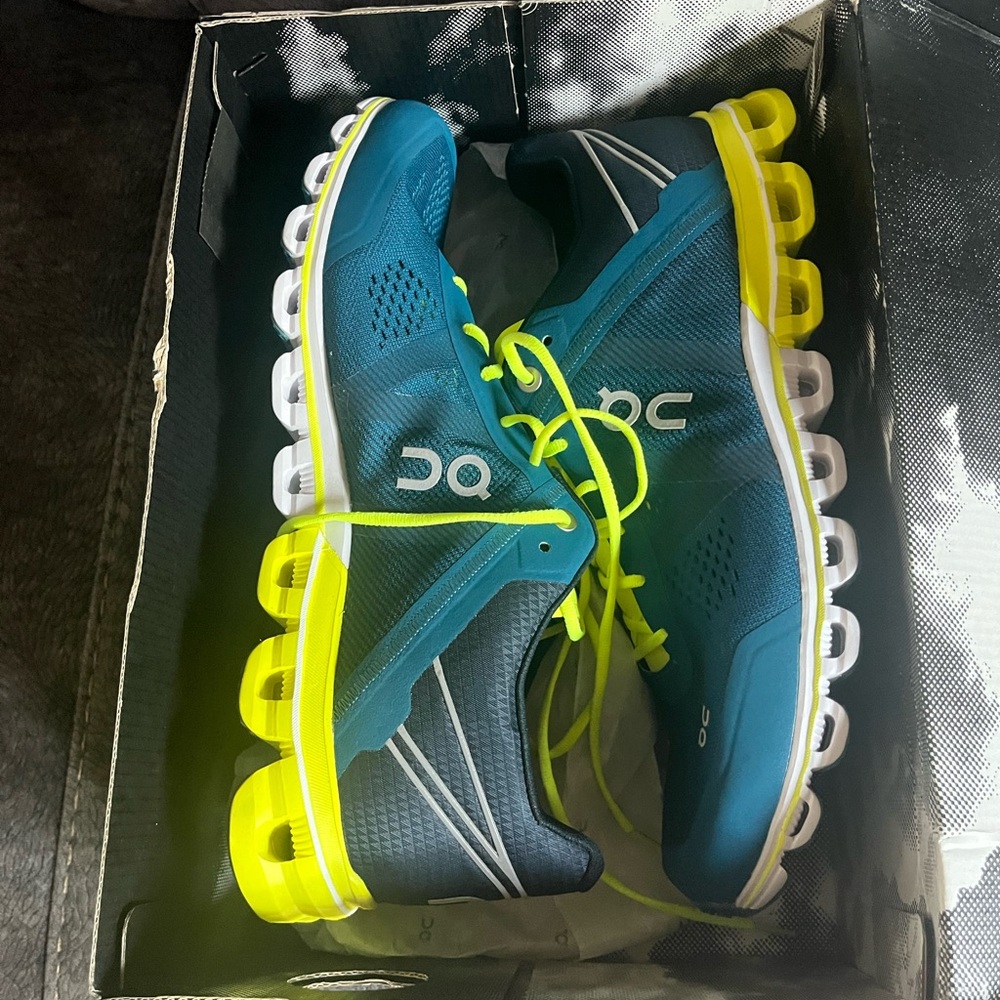 On Running Petrol and Neon Sneakers